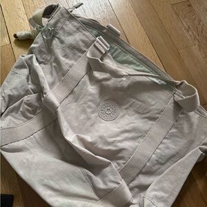 Kipling Light Beige Canvas Tote with Webbed Handles